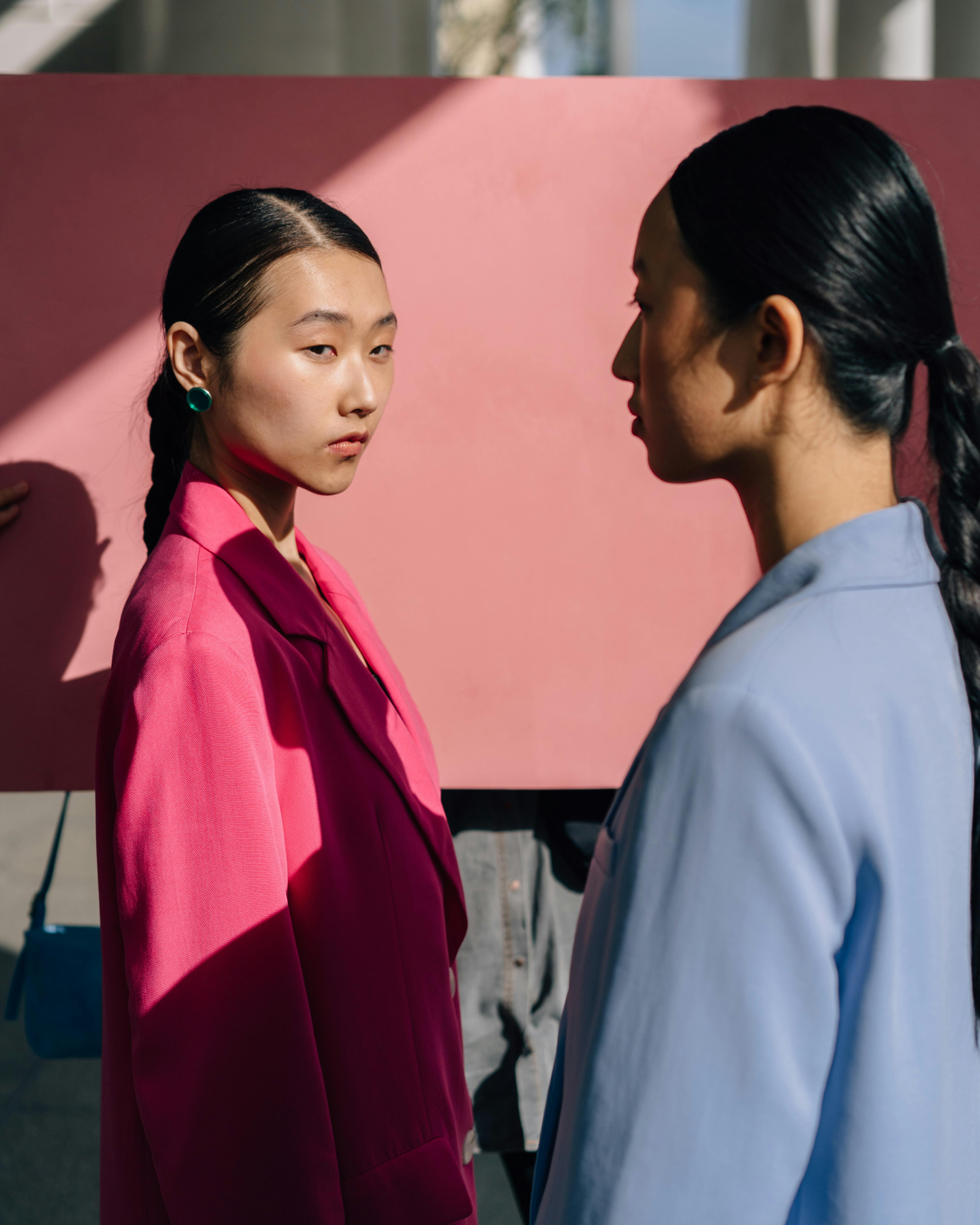 pink and blue suit detail