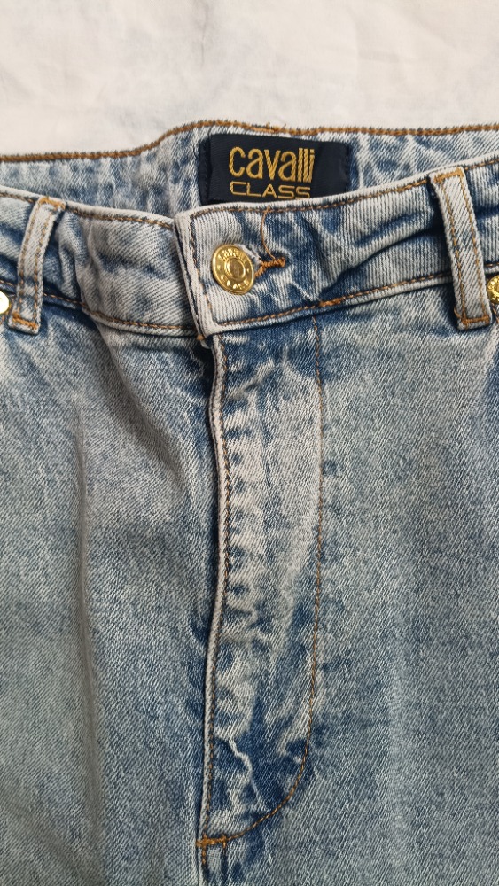 Grey wash stoned wide leg jeans by Cavalli