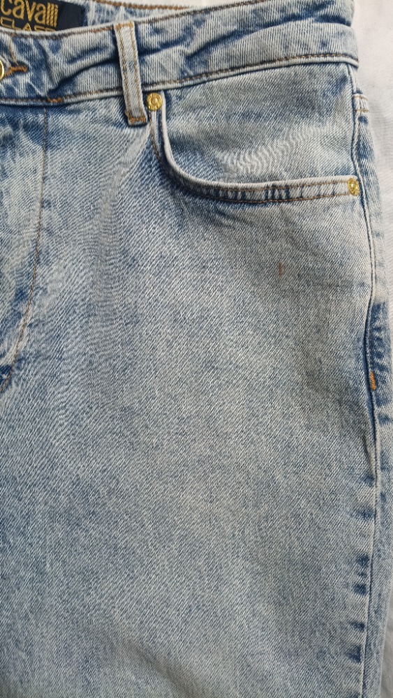 Grey wash stoned wide leg jeans by Cavalli