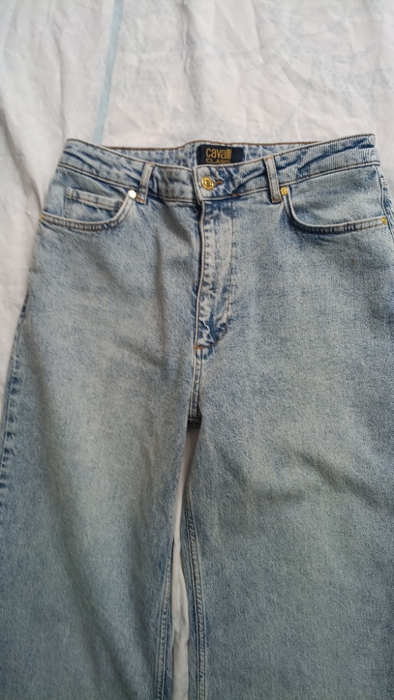 Grey wash stoned wide leg jeans by Cavalli