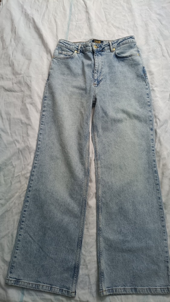 Grey wash stoned wide leg jeans by Cavalli