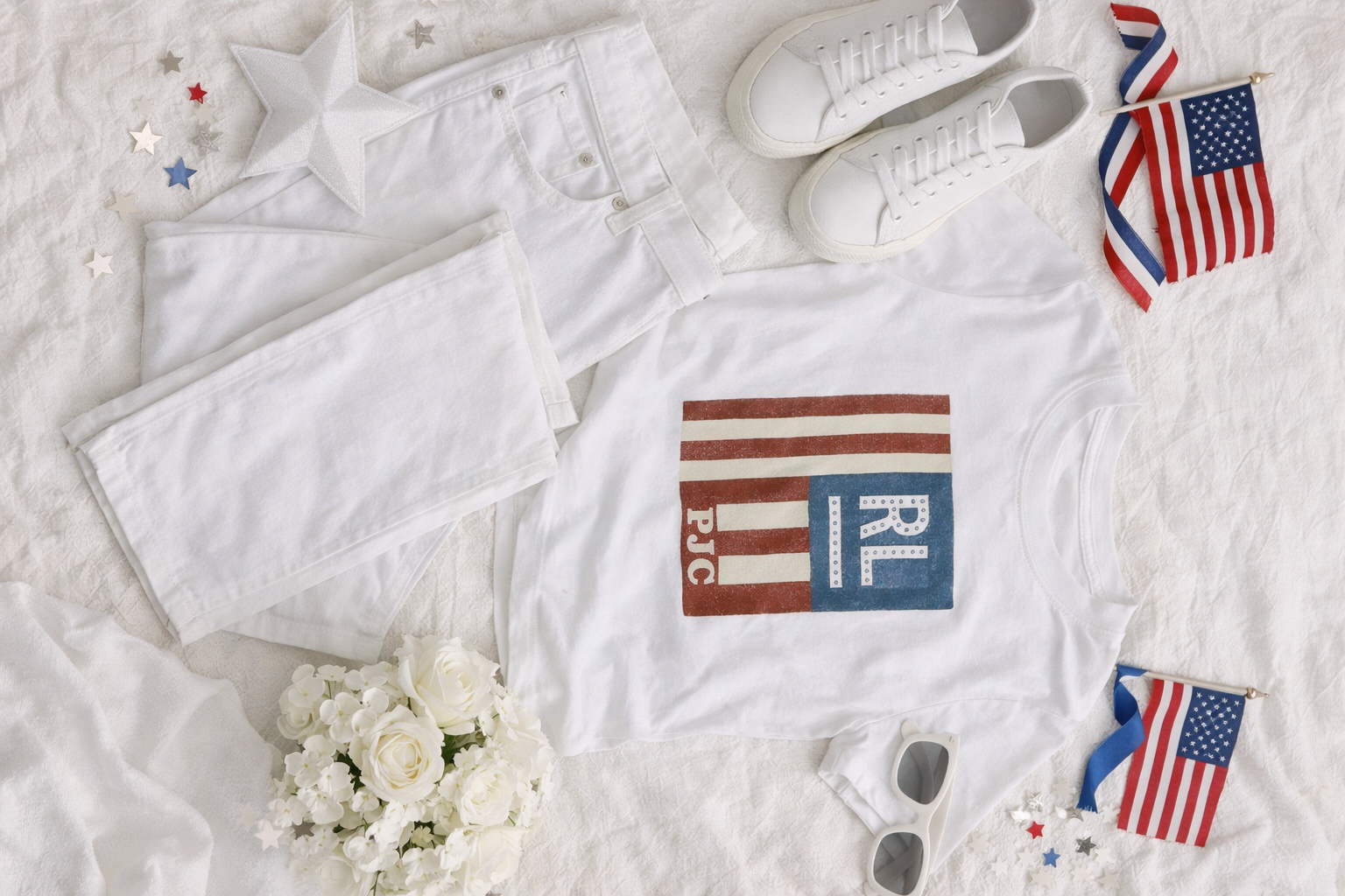 White jeans and tshirt combination