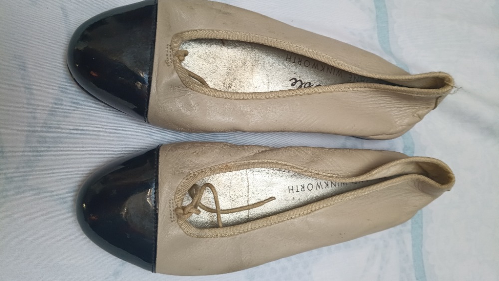 Black cap toe taupe Chanel like ballet flats by French Sole