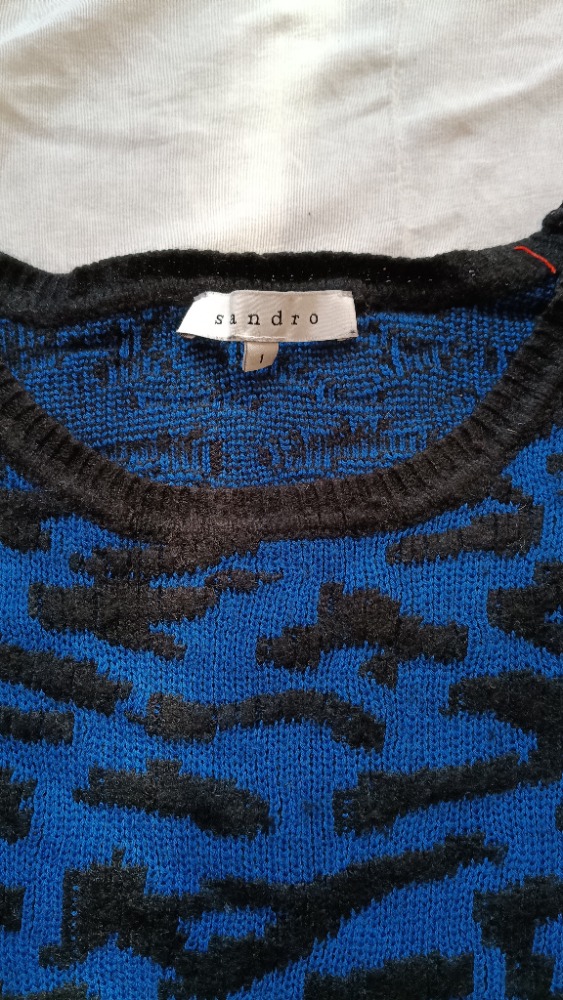 Blue jumper with animal print and black spots by Sandro