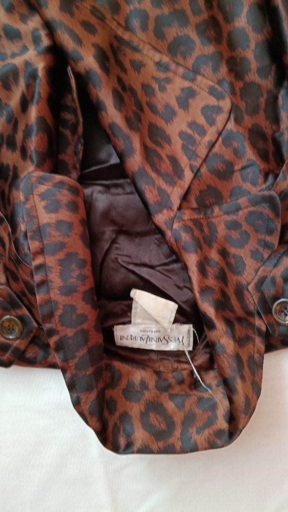Brown animal print trench coat by YSL