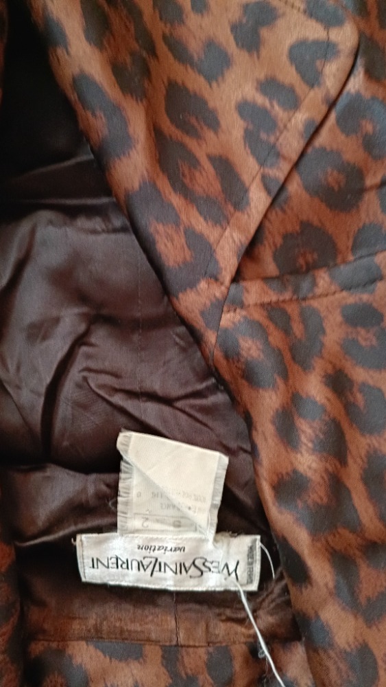 Brown animal print trench coat by YSL