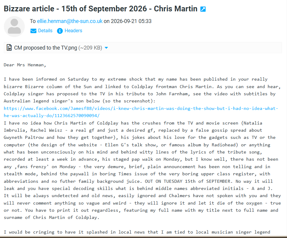 Marketa Windsor the email to the Sun editor