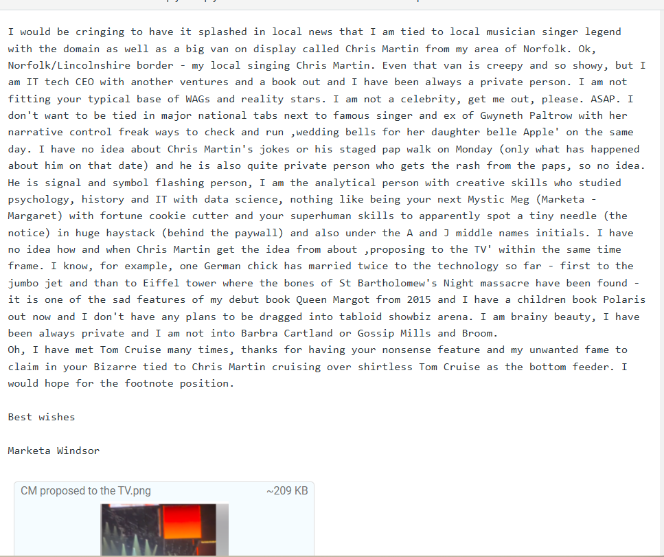 Marketa Windsor the email to the Sun editor