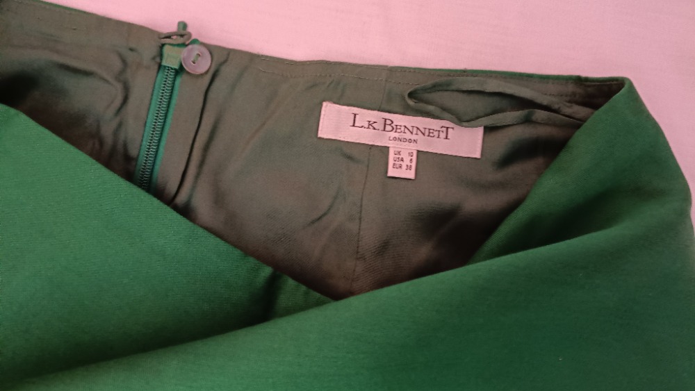 Green satin pencil knee lenght skirt by L K Benneth